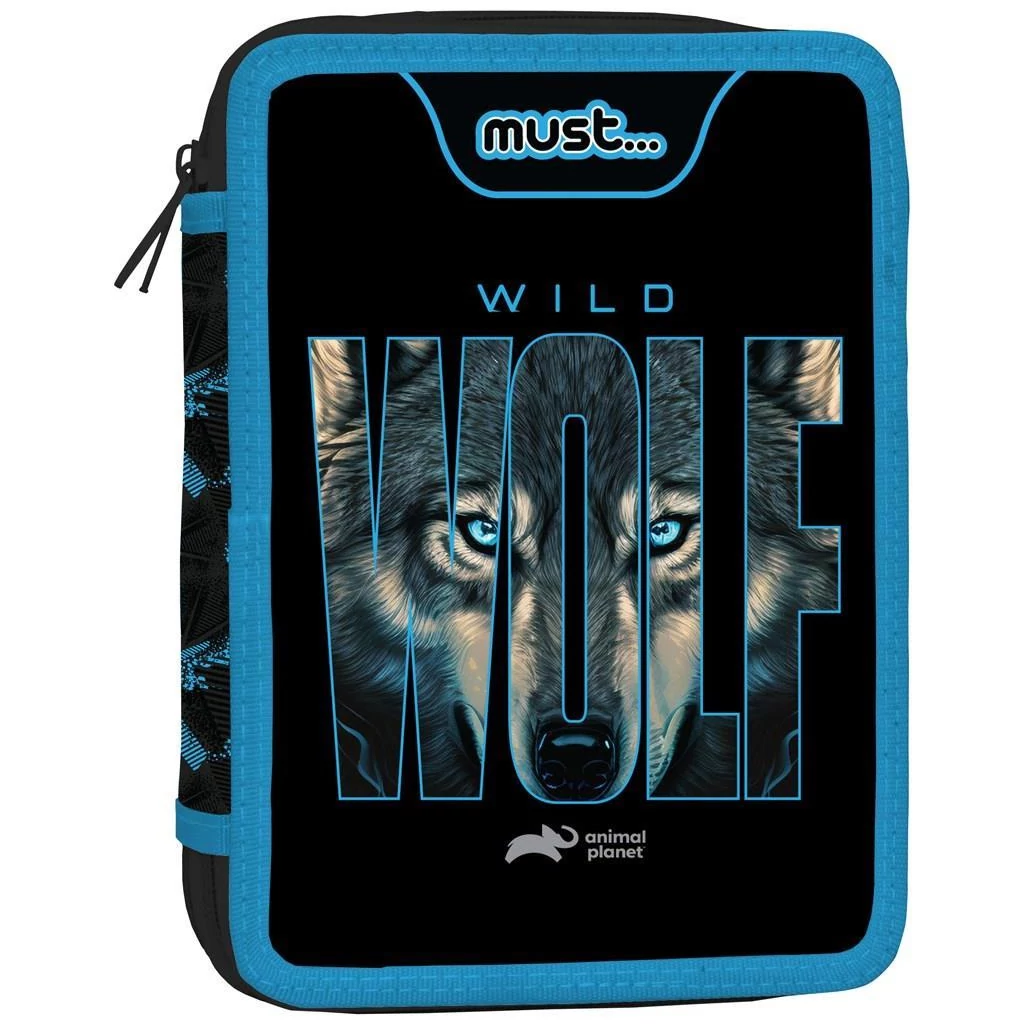 Must: Animal Planet - Wild Wolf kétszintes töltött tolltartó 15x21x5cm
