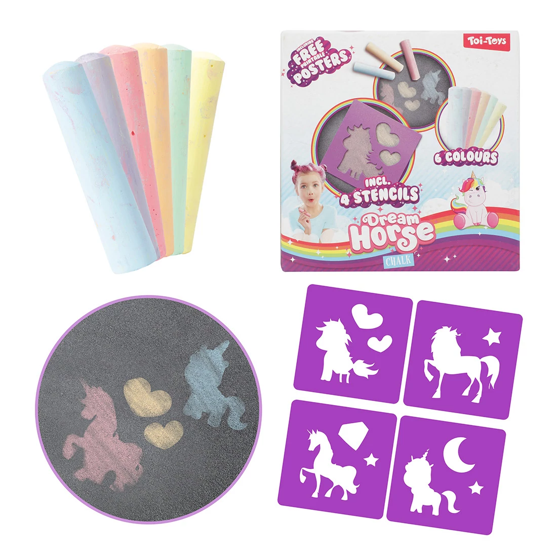 Dream Horse: Aszfaltkréta szett unikornis sablonnal