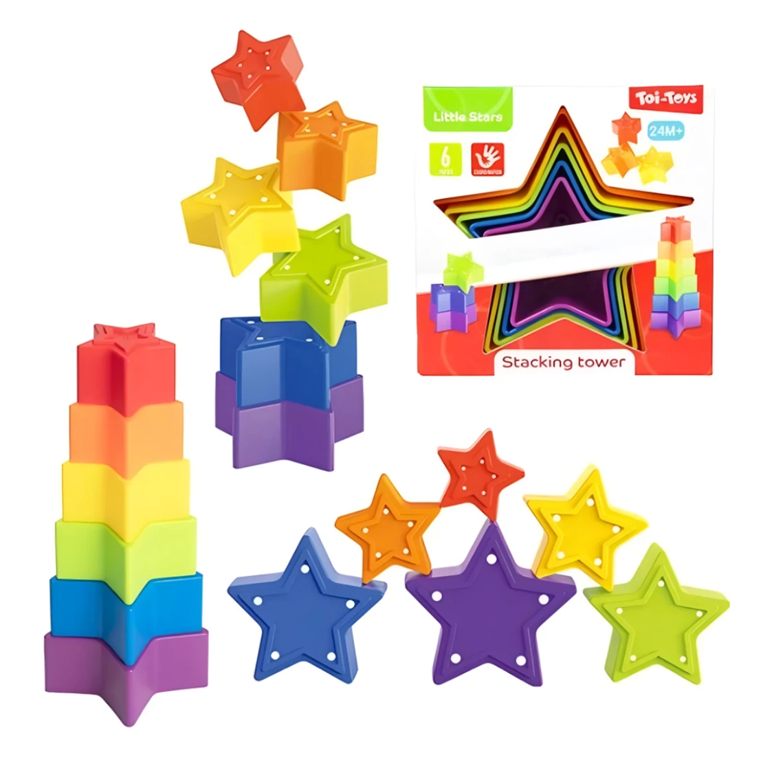 Little Stars: Színes csillag formájú toronyépítő bébijáték