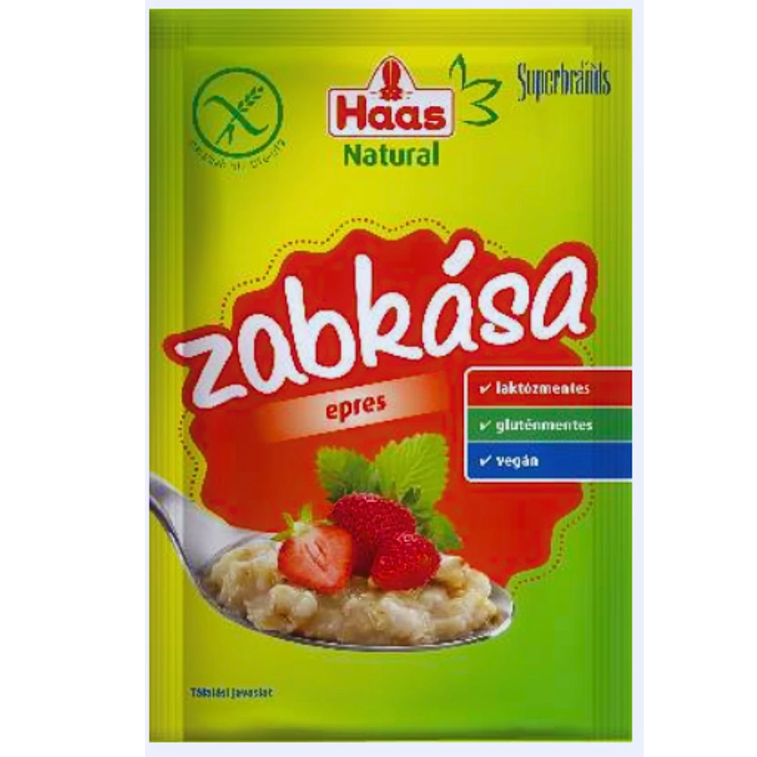Haas Natural zabkása 50g epres gm,lm,vegán