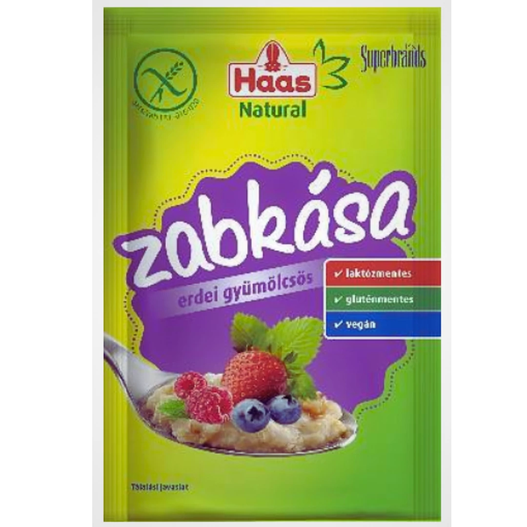 Haas Natural zabkása 50g erdei gyümölcsös gm,lm,vegán