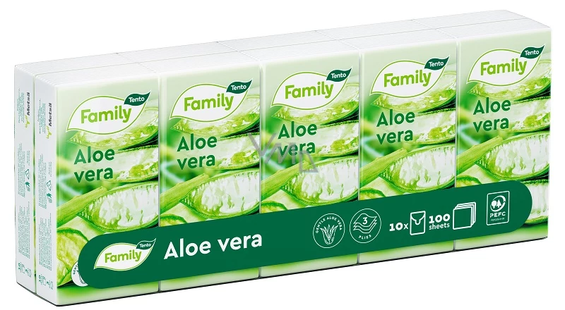 Tento Family papír zsebkendő 10x10db 3 rétegű Aloe Vera