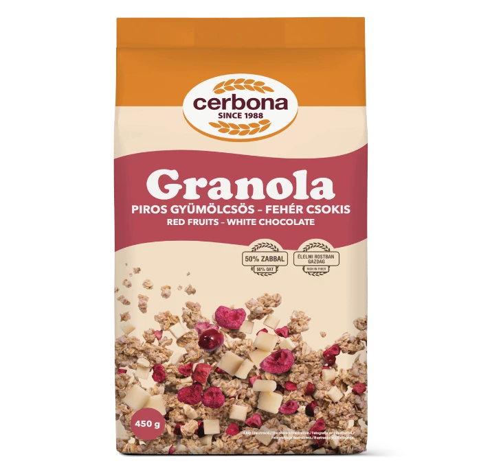 Cerbona Granola müzli piros gyümölcs-fehér csoki 450g