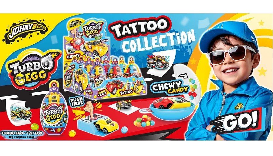 Johny bee turbo egg játék és cukorka 12x10g